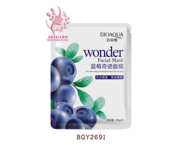 BQY2691 - MASCARILLA DE TELA, CON EXTRACTO DE BLUEBERRY BIOAQUA Cont. 30gr.