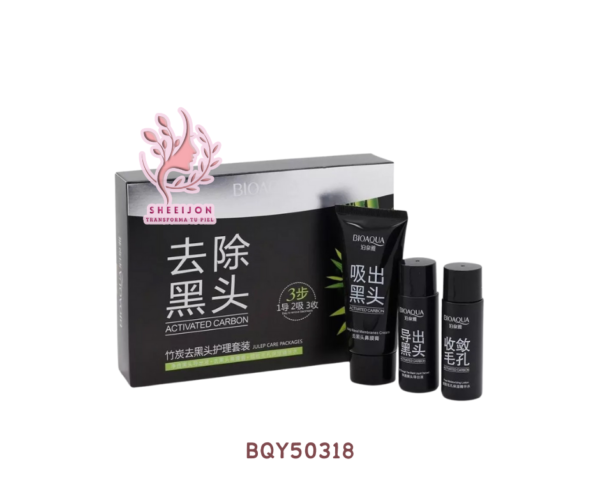 BQY50318 - SET DE 3 PASOS PARA ELIMINAR PUNTOS NEGROS, BIOAQUA, CON CARBÓN DE BAMBÚ, BIOAQUA, Cont. 1 juego.