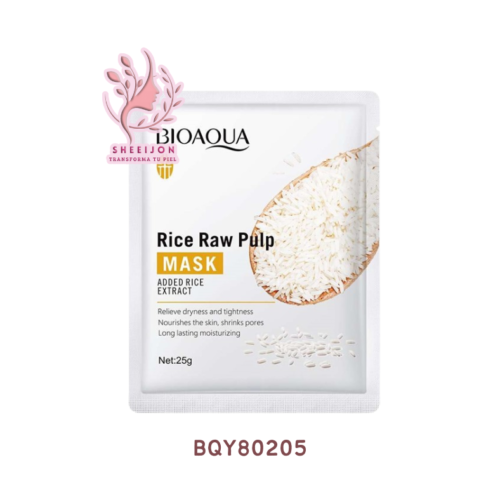 BQY80205 - MASCARILLA FACIAL DE TELA, CON EXTRACTO DE ARROZ, BIOAQUA. Cont. 25gr.