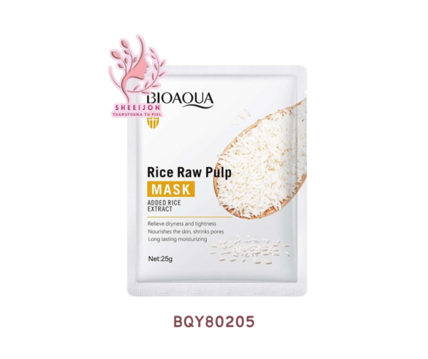 BQY80205 - MASCARILLA FACIAL DE TELA, CON EXTRACTO DE ARROZ, BIOAQUA. Cont. 25gr.