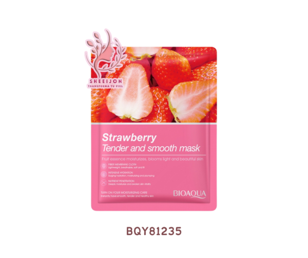 BQY81235 - MASCARILLA FACIAL DE TELA, CON EXTRACTO DE FRESAS, BIOAQUA, Cont. 25gr.
