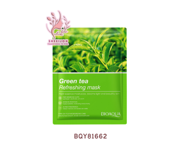 BQY81662 - MASCARILLA FACIAL DE TELA, CON EXTRACTO DE TÉ VERDE, BIOAQUA, Cont. 25gr.