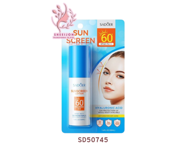 SD50745 - PROTECTOR SOLAR CON ÁCIDO HIALURÓNICO, SPF60, SADOER, Cont. 50ml.