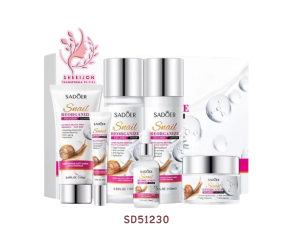 SD51230 - KIT FACIAL DE CUIDADO DE LA PIEL, CON EXTRACTO DE BABA DE CARACOL, (REGENERA Y QUITA MANCHAS), SADOER, Cont. 6pz.